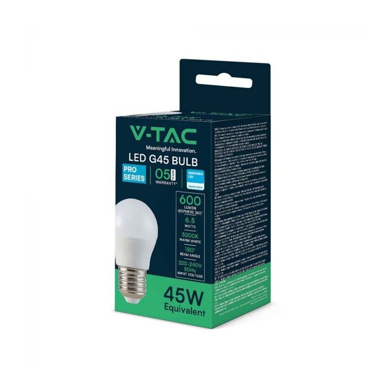 Image of V-TAC PRO VT-290-N Lampadina LED Chip Samsung E27 7W G45 3000K - 21866