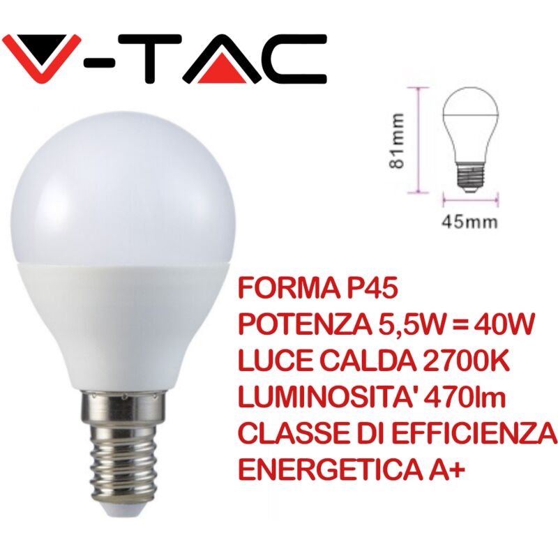 Image of V-tac - VT-1880 Lampadina led E14 4,5W P45 Bianco caldo - 2700K