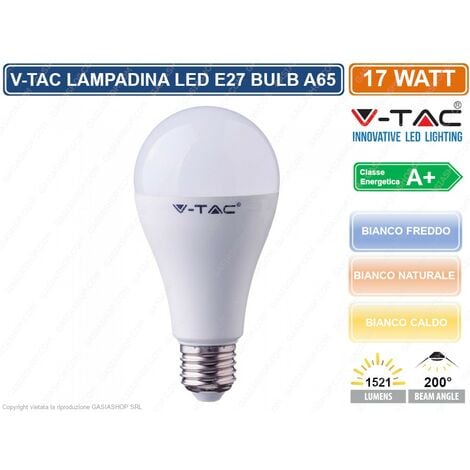 V-TAC VT-2017 LAMPADINA LED E27 17W BULB A65 - SKU 4456 / 4457 / 4458 - Colore Luce: Bianco Naturale