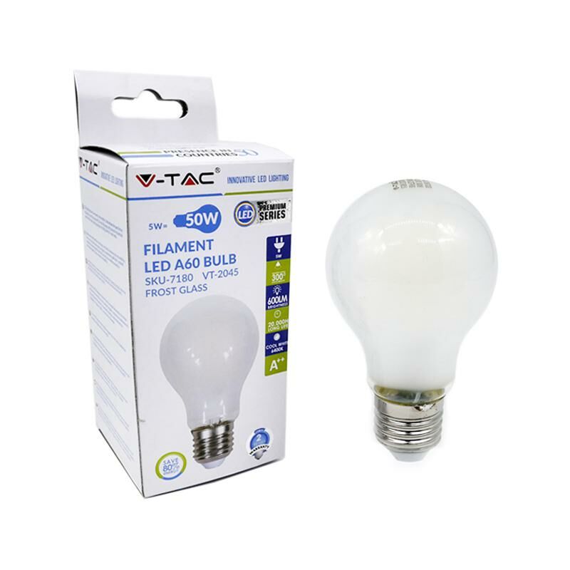 Image of Vtac - lampadina led - 5W filament E27 A60 a++ opaco bianco naturale 4000K - Luce naturale