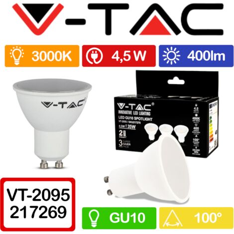 V-TAC VT-2095 SUPER SAVER PACK CONFEZIONE 3 FARETTI LED GU10 5W SPOTLIGHT 110° - SKU 7269 / 7270 / 7271 - Colore Luce: Bianco Caldo