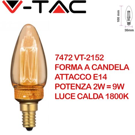 V-Tac VT-2152 Lampadina LED 2W E14 Vetro Ambra con incisioni laser filamento bianco caldo 1800K - 7472