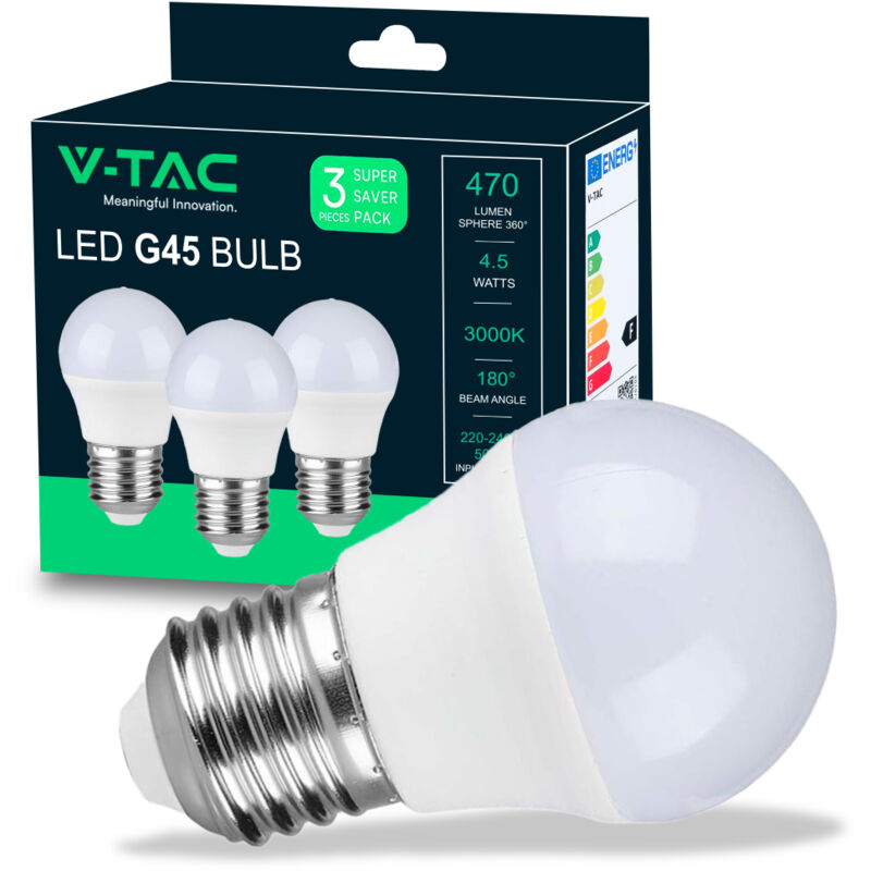 V-TAC LED-Glühbirne E27 4,5W G45 3000K (Box 3 Stück)