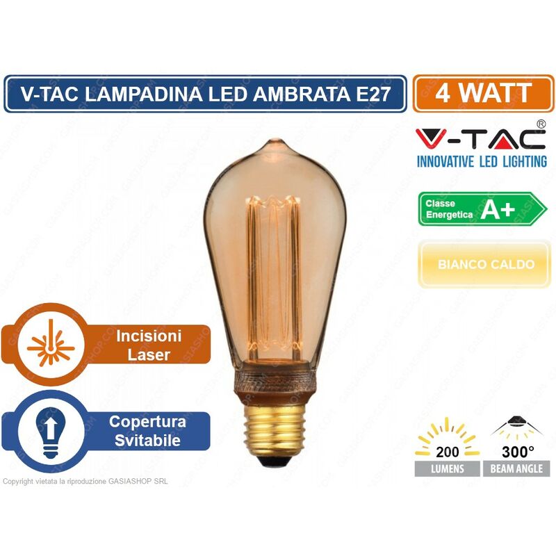 Image of V-Tac Vt-2185 Lampadina Led E27 4w Bulb St64 Ambrata Con Incisioni Laser - Sku 7474