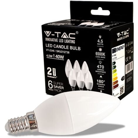 V-TAC Lampadina LED E14 4,5W a Candela 6500K (Box 6 pezzi)