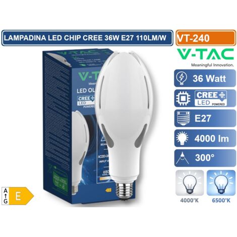 V-TAC VT-240 LAMPADINA LED E27 36W OLIVE LAMP SMD CHIP CREE 110LM/W - COLORE LUCE : BIANCO FREDDO