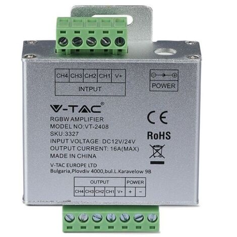 V-TAC VT-2408 AMPLIFICATORE DI SEGNALE MAX 16A PER CONTROLLER DI STRISCE LED RGB+W 12-24V - SKU 3327