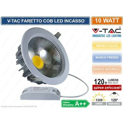 V-TAC VT-26101 RD FARETTO LED DA INCASSO ROTONDO 10W COB - SKU 1270 / 1271 / 1272 - Colore Luce: Bianco Caldo