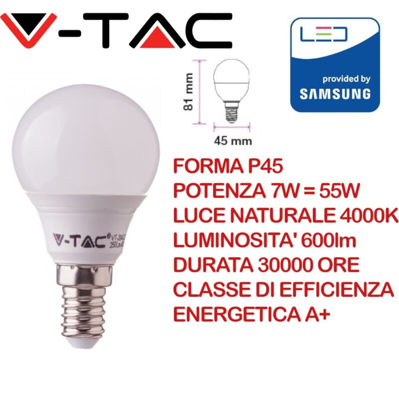 V-tac - pro VT-270 Lampadina led Chip Samsung E14 7W P45 Bianco naturale - 4000K