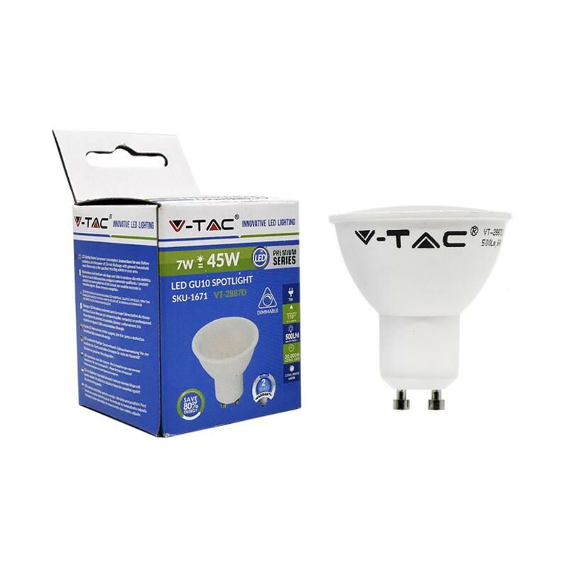 Image of V-tac - lampadina led faretto 7W GU10 plastica bianca bianco freddo dimmerabile 6000K - Luce fredda