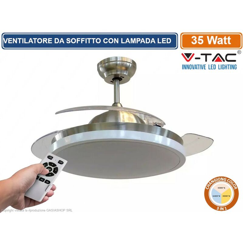 Image of VT-3042-3 ventilatore da soffitto 35W con lampada led 30W 3IN1 changing color e telecomando - sku 7929 - V-tac