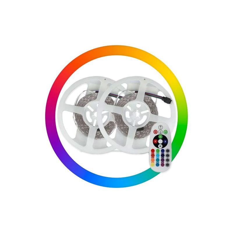 V-tac - Lot de 2 Rubans led en kit 230V 2x5m 4,8W/m rgb IP20 Avec Transfo VT-5050 300 - 120 ° - rgb