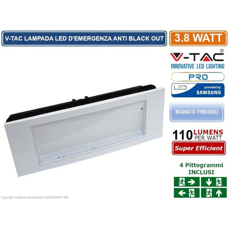 Image of V-Tac Vt-511s Lampada Led D'Emergenza Anti Black Out Chip Samsung Da Interno - Sku 899