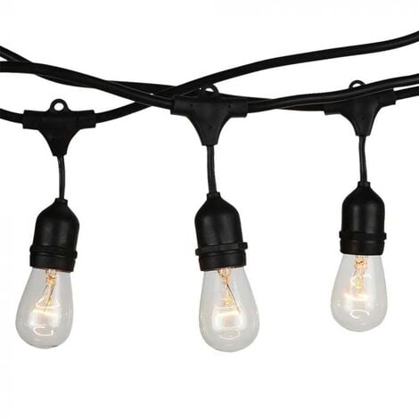 V-TAC VT-713 catenaria 15 metri con 15 attacchi E27 raccordabile colore nero con ingresso e uscita schuko - SKU 3673