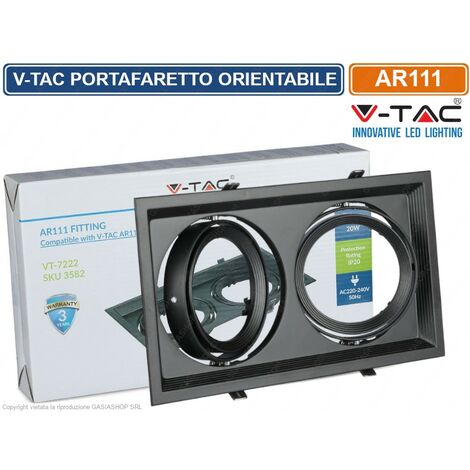 V-TAC VT-7222 PORTAFARETTO DOPPIO ORIENTABILE DA INCASSO PER LAMPADINE AR111 - SKU 3582