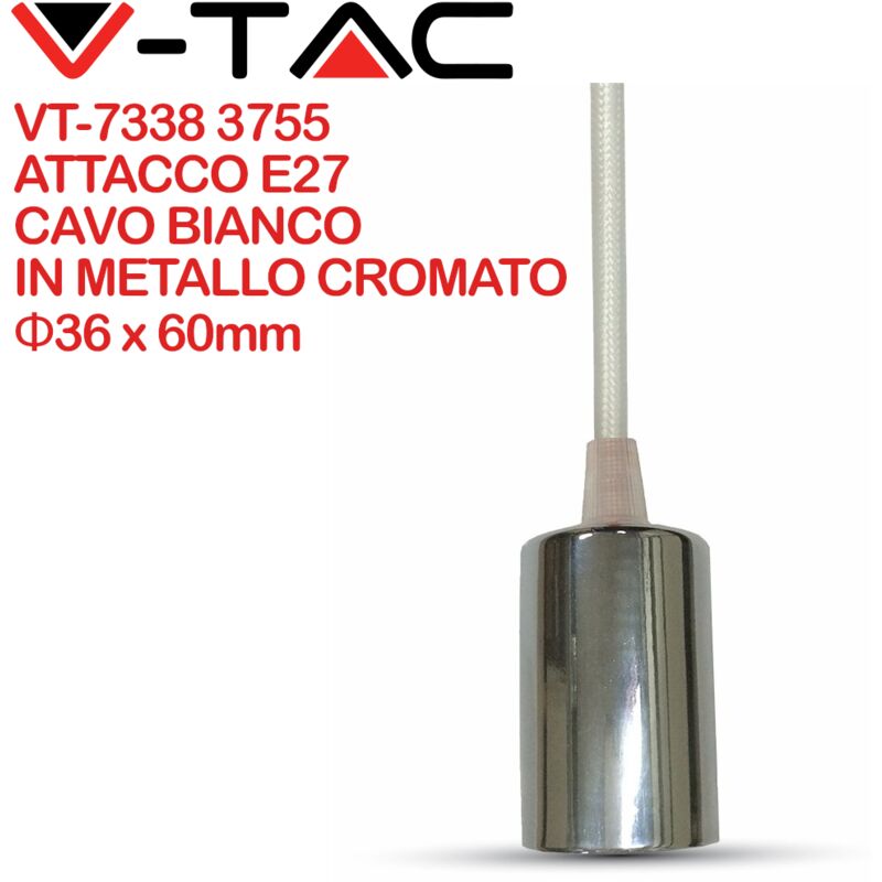 Image of VT-7338-W 3755 Lampadario led a Cilindro in Metallo con Portalampada E27 (Max 60W) Colore Cromato e Cavo Bianco - V-tac