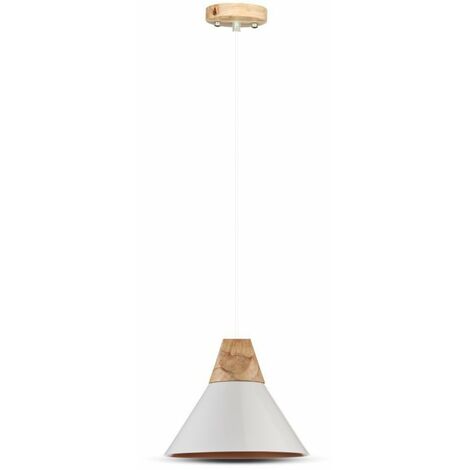 V-TAC VT-7425 Hängendes Licht 1MT E27 Aluminium mit Holzplatte Weiß Karosserie Ф250mm - SKU 3756