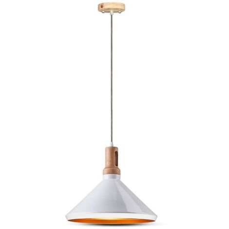 V-TAC VT-7425 Portalampada lampadario a campana Pendente alluminio e legno 1MT E27 Elegant Ф350mm - SKU 3763