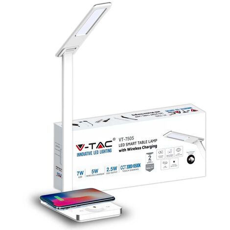 Lampe de Bureau LED Avec chargeur sans fil de téléphone V-TAC 5W Variable  2700-6500K Noir VT-7505