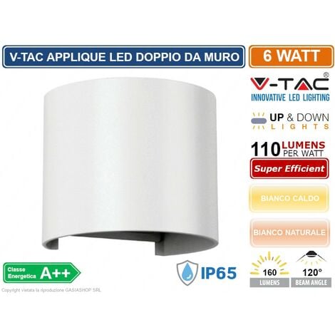 V-TAC VT-756 LAMPADA DA MURO WALL LIGHT BIANCA CON DOPPIO LED COB 6W IP65 - SKU 7082 / 7091 - Colore Luce: Bianco Caldo