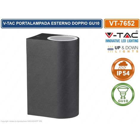 V-TAC VT-7652 PORTALAMPADA DOPPIO WALL LIGHT DA MURO PER 2 LAMPADINE GU10 IP44 NERO - SKU 7509