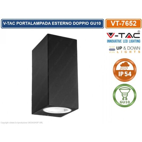 V-TAC VT-7652 Portalampada led da parete in alluminio satinato quadrato Nero da muro 2xGU10 IP44 sku 7511