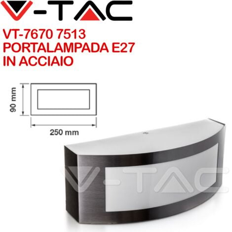V-TAC VT-7670 7513 Lampada LED da Muro Arrotondata con Portalampada E27 (Max 15W) Colore Grigio IP44
