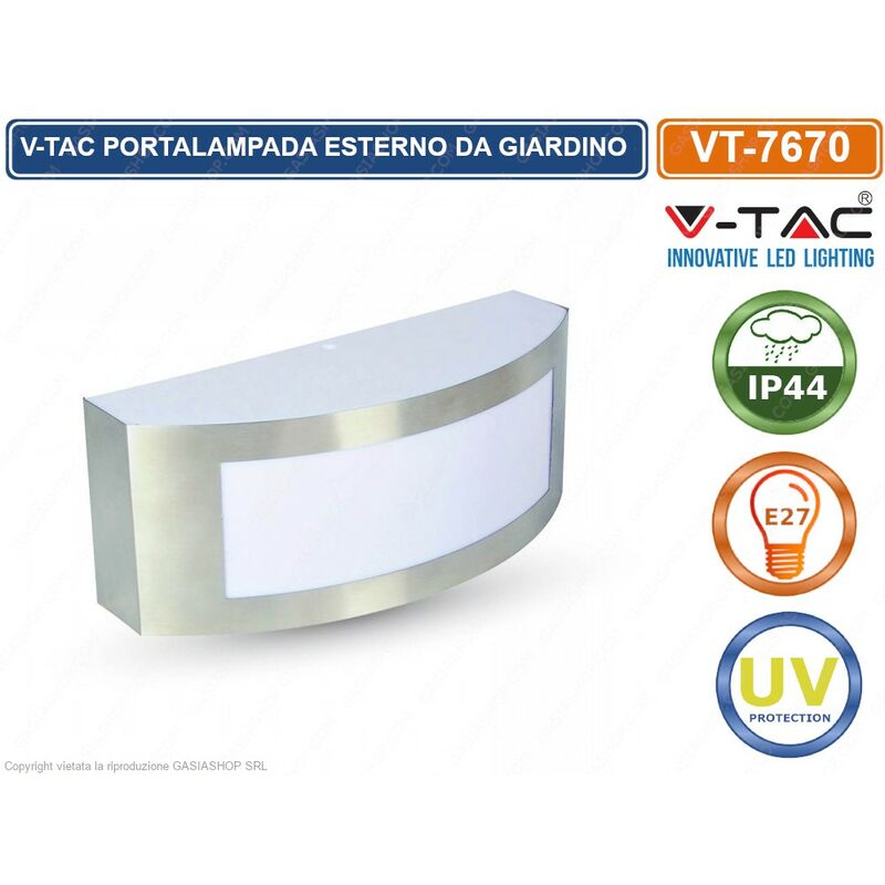 Image of V-tac - VT-7670 portalampada wall light da muro per lampadine E27 - sku 7513 da esterno IP44