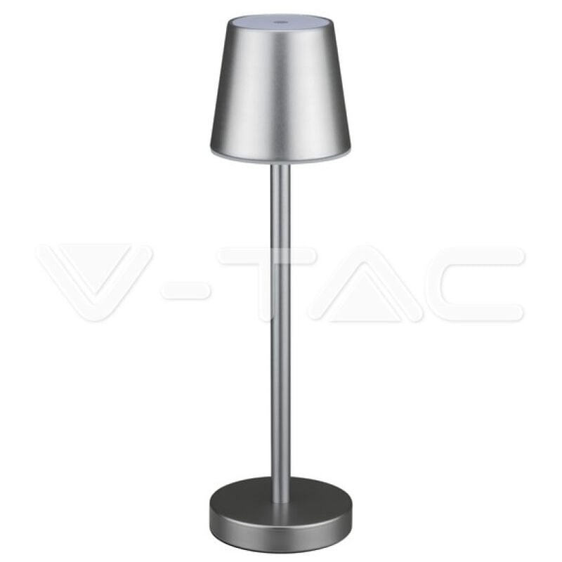 V-tac - Lampe de table led 3W Gris Couleur Rechargeable avec Micro-USB Touch Dimmable 4000K