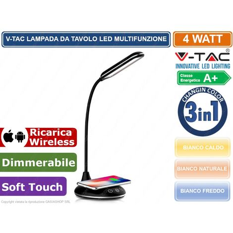 Stazione di ricarica wireless Qi, lampada da comodino LED, 5 watt