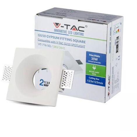 V-TAC VT-776 3641 Portafaretto LED da Incasso Quadrato GU10 Corpo in Gesso Bianco
