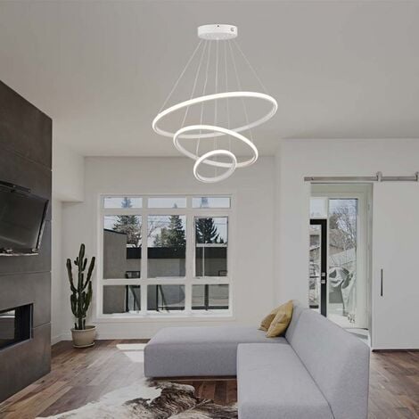 V-TAC VT-7816 Lampadario LED a sospensione 3 cerchi sospesi 32W in metallo dal Design Moderno 60100cm Coloro bianco 3000K - 8018