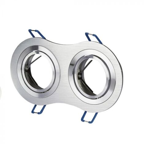 V-TAC VT-783 Support de spot encastrable rond orientable pour 2 spots 2GU10 en aluminium brossé - 3602