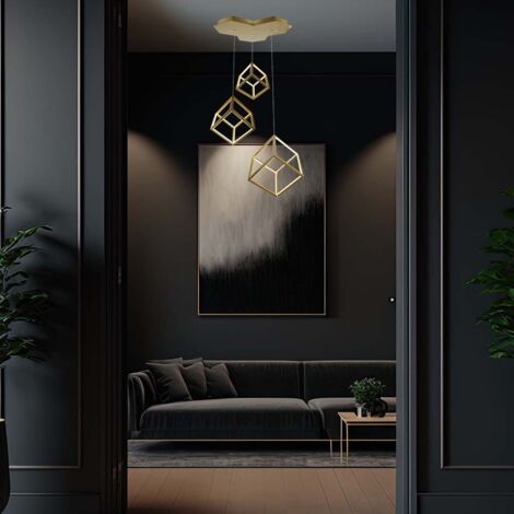 V-TAC VT-7920 LED-Hängeleuchter mit 3 aufgehängten Würfeln, goldfarben, 56 x 48,5 x 156 cm, 46 W – 15341