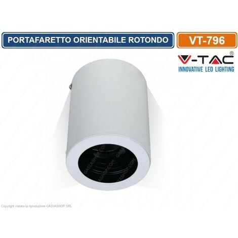 V-TAC VT 796 PORTAFARETTO ORIENTABILE ROTONDO BIANCO DA SOFFITTO PER LAMPADINE GU10 E GU5.3 - SKU 3627