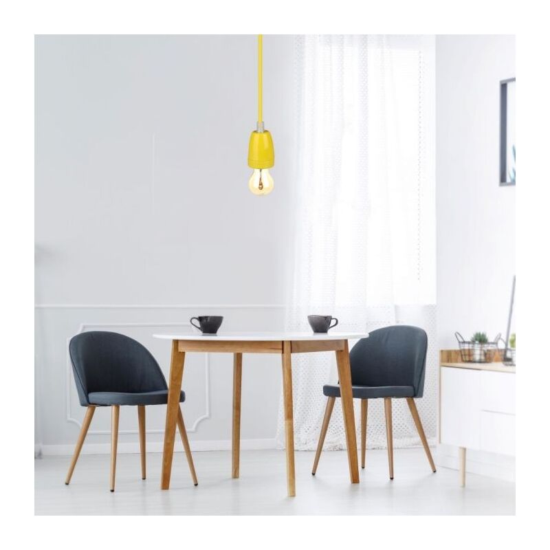 V-TAC VT-7998 Lustre suspendu 1m E27 en porcelaine Ф47mm câble corde couleur jaune IP20 - SKU 3809