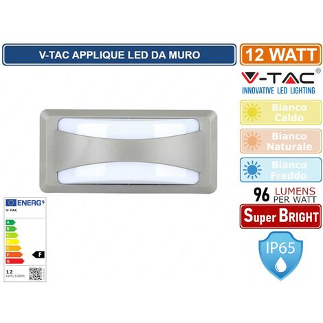 V-TAC VT-8058 Lampada LED da parete 12W applique da muro rettangolare da esterno IP65 luce bianco freddo 6400K sku 218247