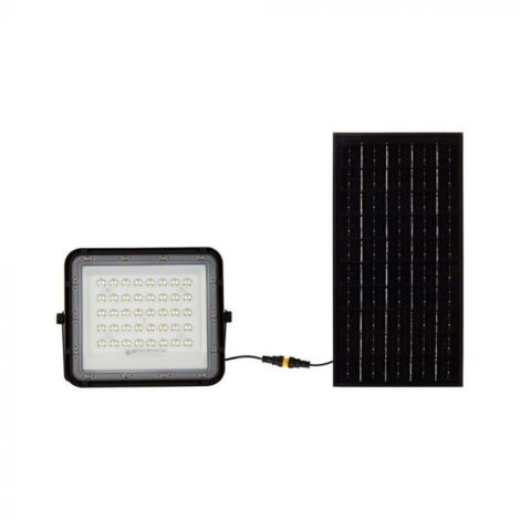 VT-40W 6W - LED-Strahler Fernbedienung 3m schwarzer Batterie V-TAC 6400K austauschbarer LED-Flutlicht und mit 7821 Solarpanel mit Kabel