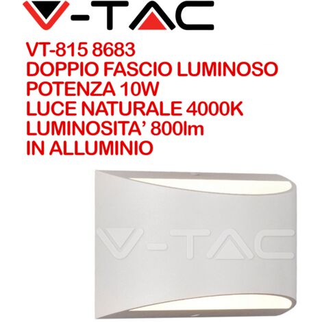 V-TAC VT-815 APPLIQUE LAMPADA DA MURO WALL LIGHT BIANCA CON DOPPIO LED COB 10W - SKU 8683