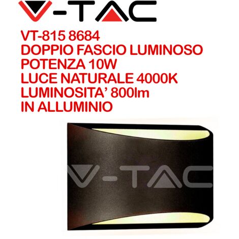 V-TAC VT-815 Lampada LED COBx2pcs up/down da parete alluminio nero wall light 4000K IP54 - SKU 8684