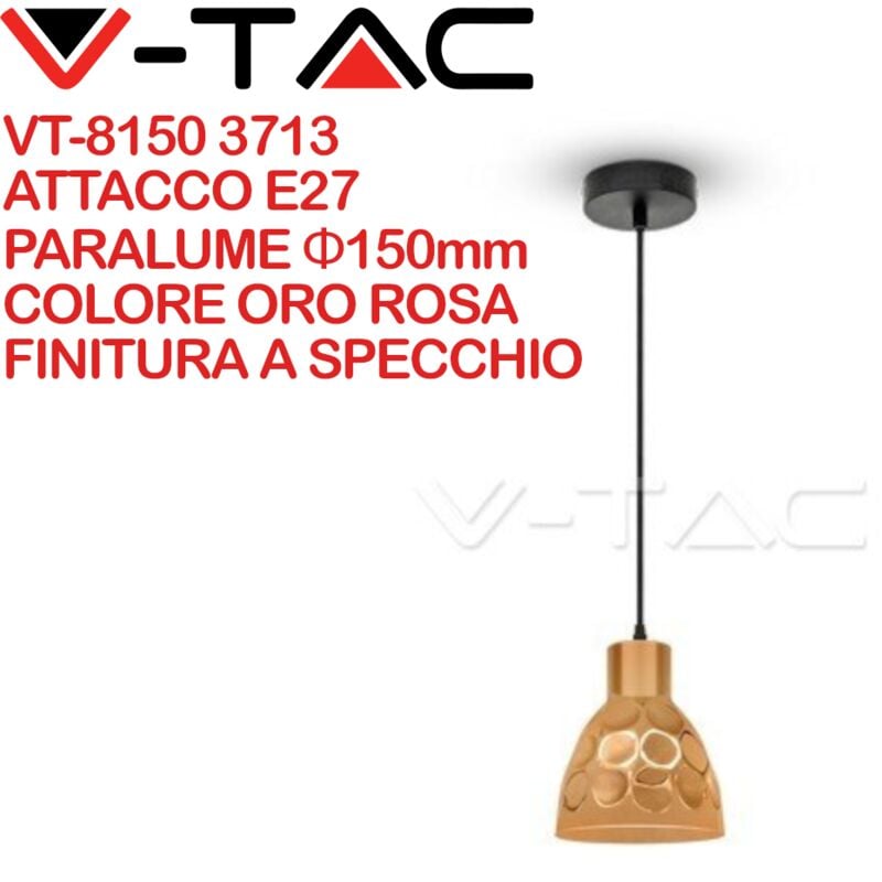 Image of VT-8150-CO 3713 Lampadario led a Cono in Metallo con Portalampada E27 (Max 60W) Colore Oro Rosa a Specchio d: 150mm - V-tac