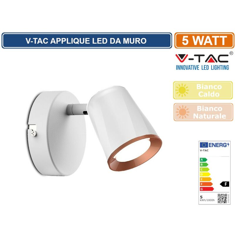 Image of VT-806 lampada da muro wall light led 6W colore bianco - sku 218250 / 218252 - Colore Luce: Bianco Naturale - V-tac