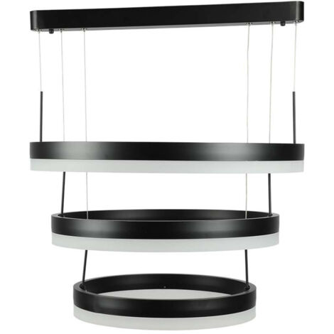 V-TAC VT-82-3-B Lustre suspendu LED avec anneaux 86W en métal avec 3 cercles, couleur noire, lumière 3000k, dimmable - 213990