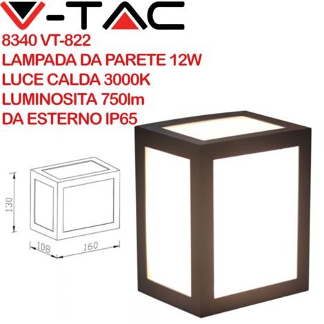V-TAC VT-822 8340 Lampada LED da Muro a Lanterna 12W Colore Nero 3000K IP65