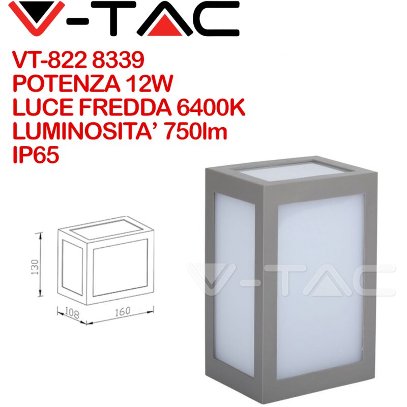 Image of V-tac - VT-822 8339 Lampada led da Muro a Lanterna 12W Colore Grigio 6400K IP65