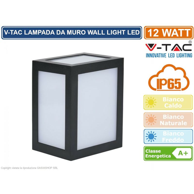 V-tac - VT-822 lampada led da muro 12W wall light colore nero - sku 8340 / 8341 / 8342 - Colore Luce: Bianco Freddo