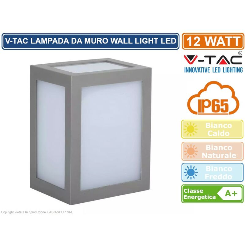 Image of VT-822 lampada led da muro 12W wall light colore grigio - sku 8337 / 8338 / 8339 - Colore Luce: Bianco Caldo - V-tac