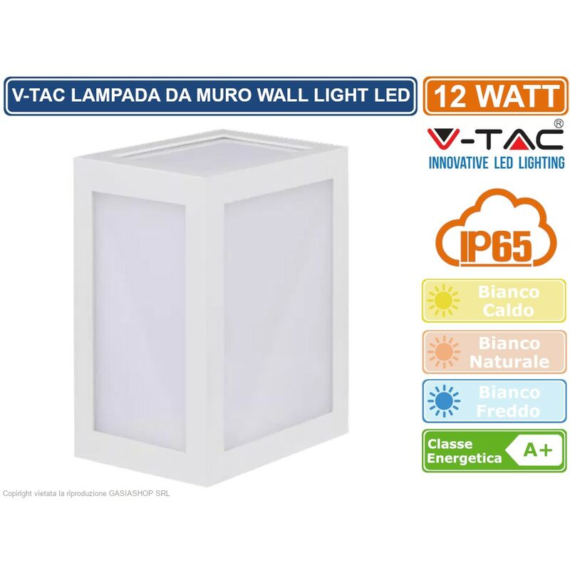 V-tac - VT-822 lampada led da muro 12W wall light colore bianco - sku 8334 / 8335 / 8336 - Colore Luce: Bianco Caldo