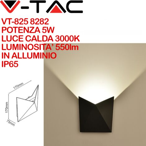 V-TAC VT-825 8282 Lampada LED da Muro a Tasca 5W Colore Nero 3000K IP65