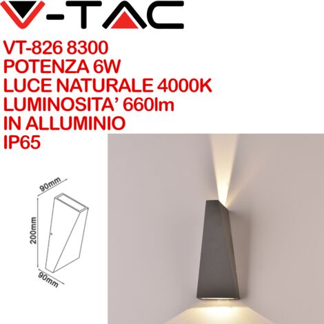 V-TAC VT-826 8300 Lampada LED da Muro 6W Doppio Fascio Luminoso Colore Grigio 4000K IP65
